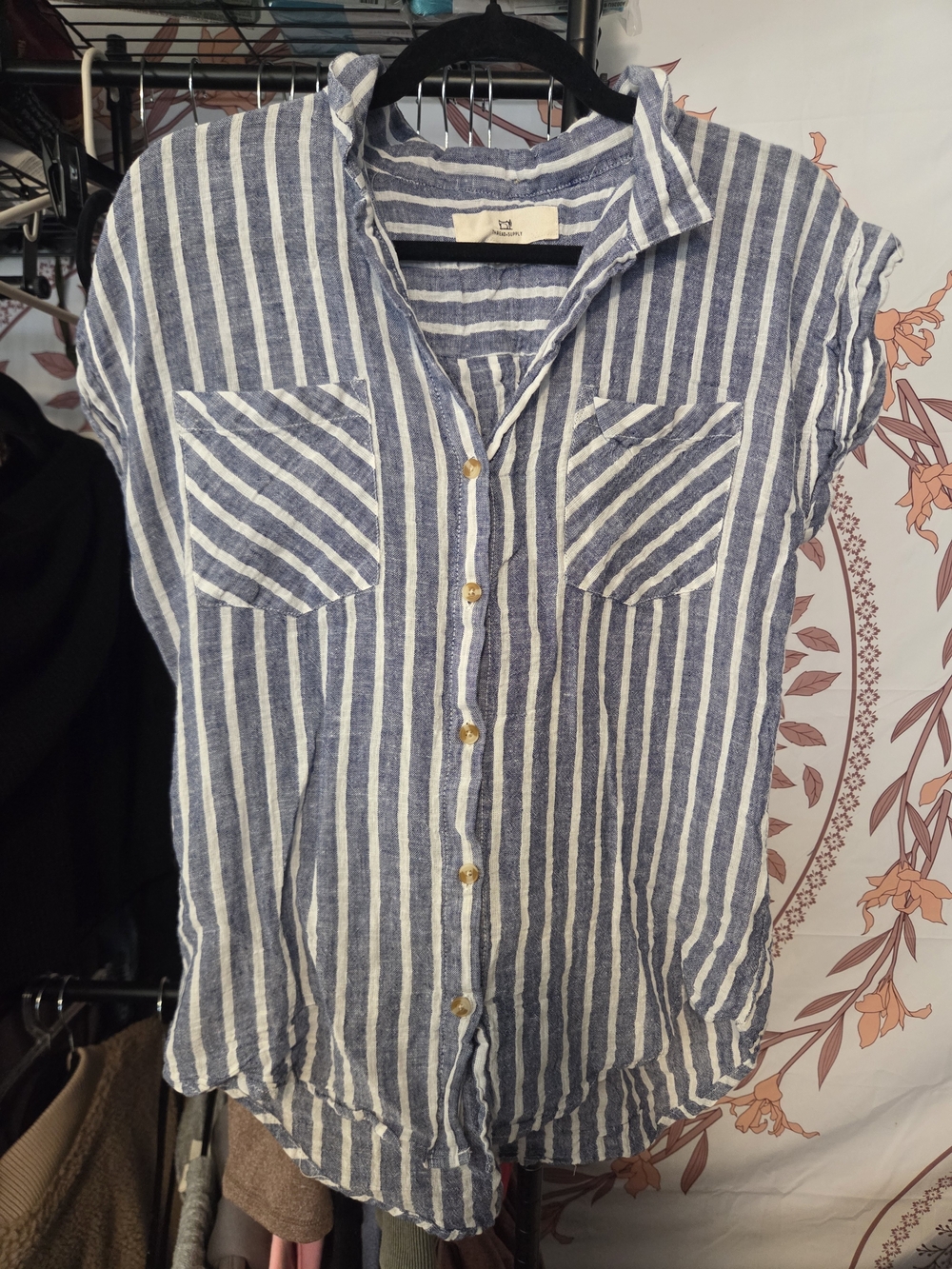 Thread & Supply Blue and White Striped Short-Sleeve Button Down Shirt